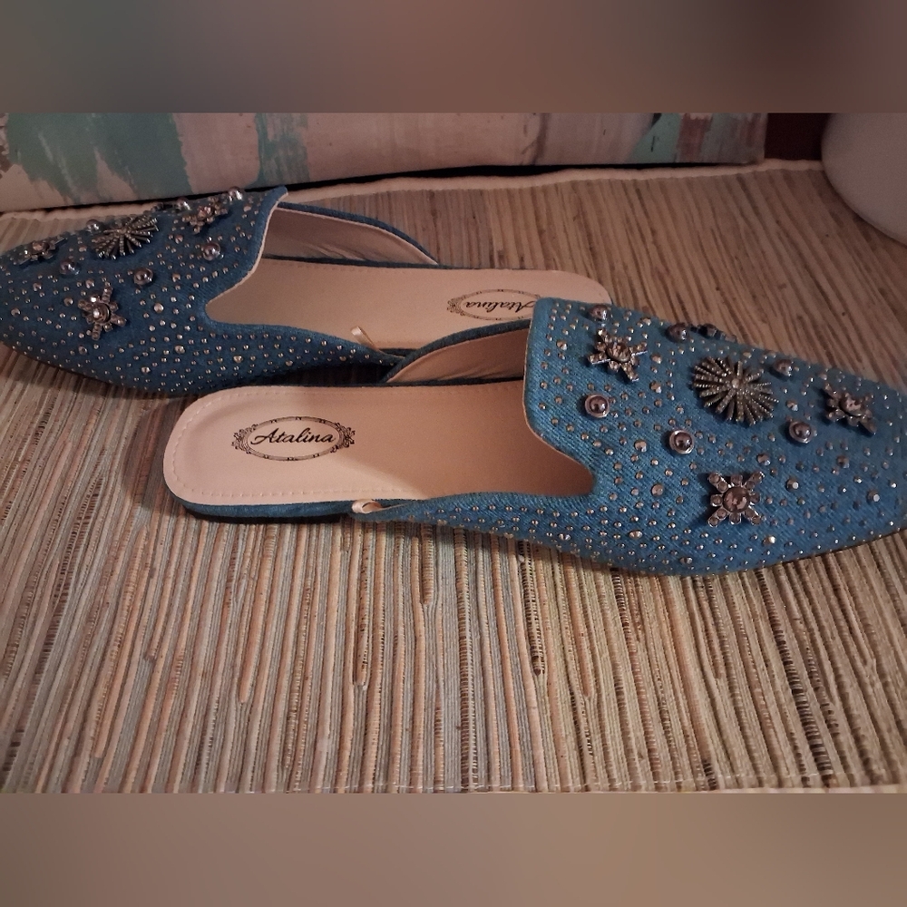 💧Atalina Denim Jeweled Embellished Mule - Picture 4 of 6